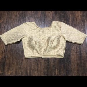 Gold banarasi saree readymade blouse